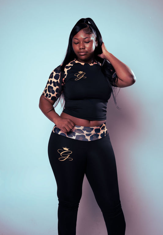 Black Cheetah Print Two Piece Set